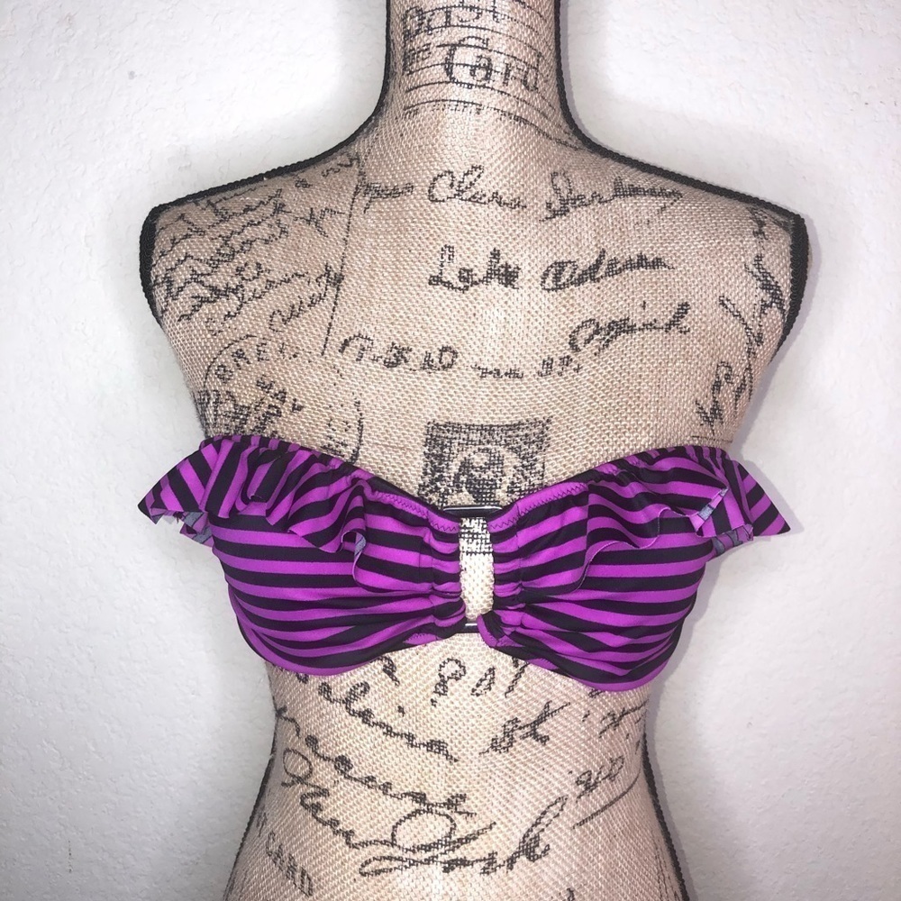 Victoria’s Secret Bandeau Wire Free Purple & Black Stripe Bikini Top Size M